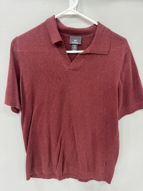 H&M Men's Wine Red Knit Polo